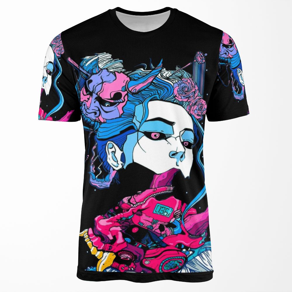 Cyberpunk Samurai Demon Mask Japanese Girl All-over-print T-shirt ...